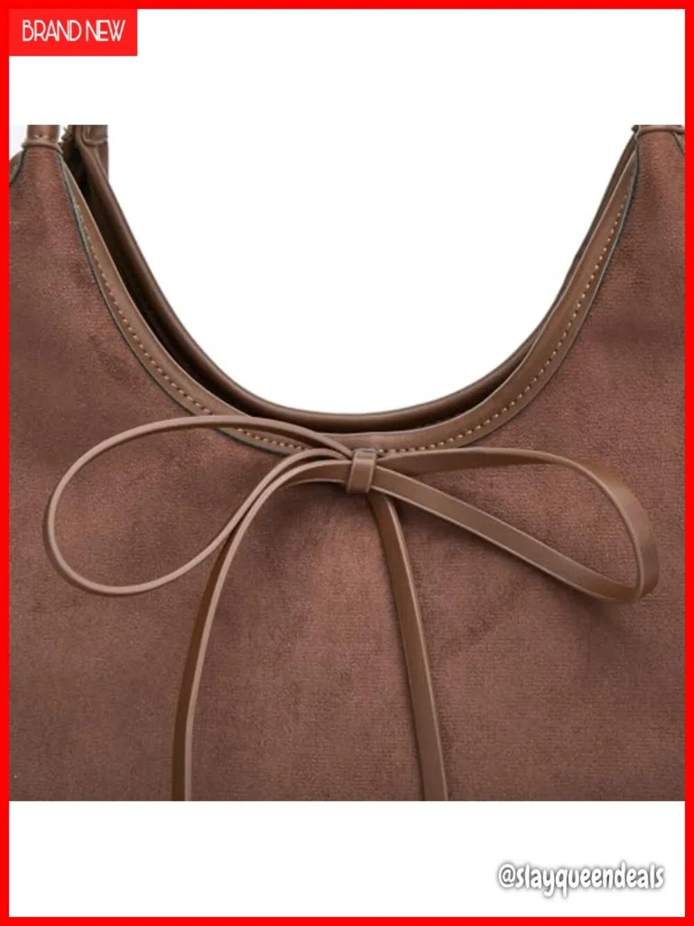 Suede Hobo Bag Large Shoulder Satchel Magnetic Closure Bow Accent
